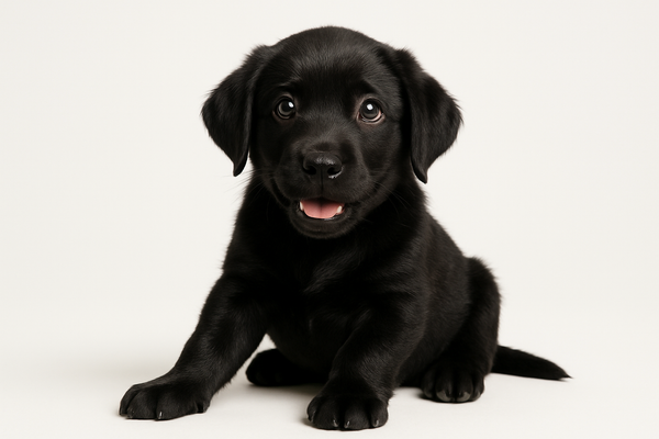 Doogie doo0 black labrador puppuy with white background 